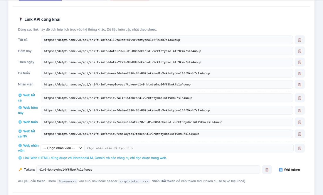 Link API công khai Lịch Tech
